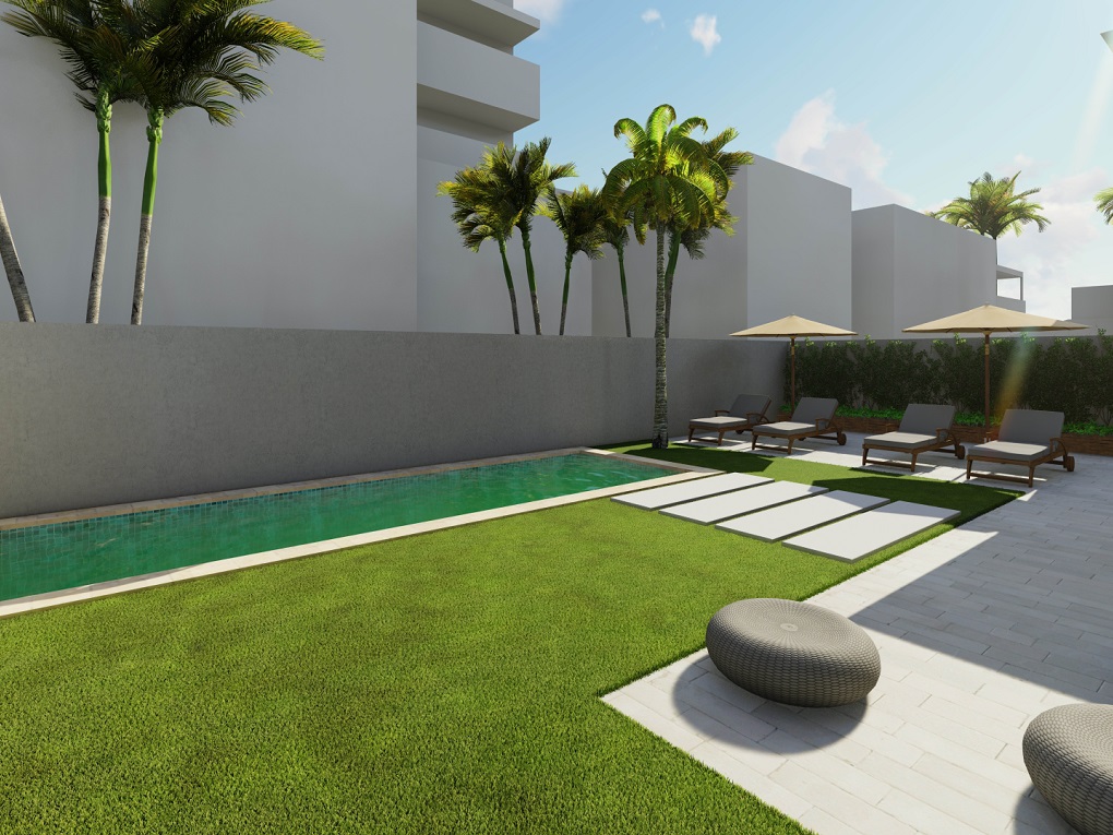 Planta baja de nueva construcción con piscina y terraza