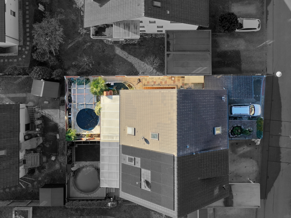 Haus in Wyhlen - Künstlerische Darstellung der Doppelhaushälfte aus der Vogelperspektive