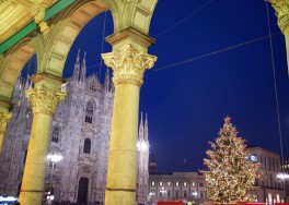 Dome night view from Portici. Christmas, Milan. Lombardia. Italy